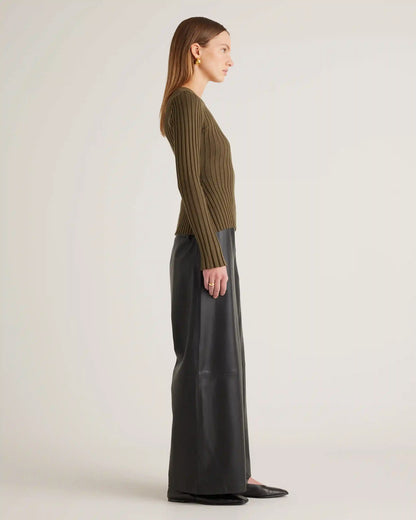 Cotton Cashmere Ribbed Long Sleeve Sweater