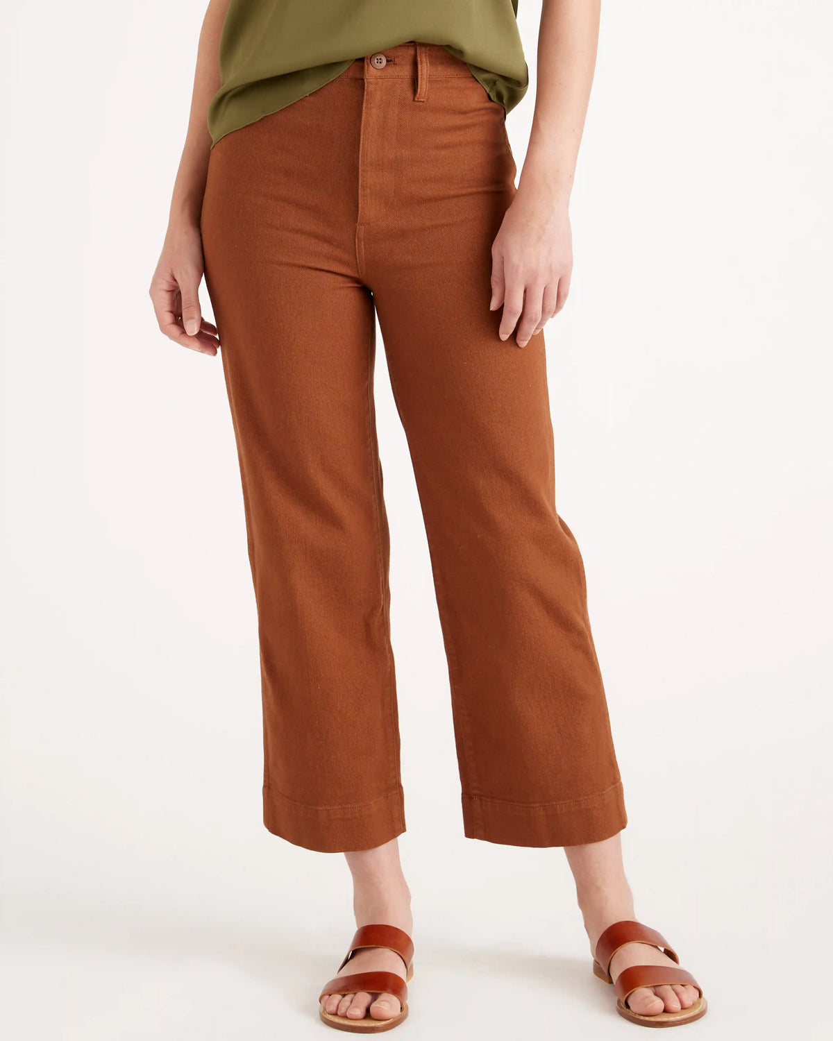 Organic Stretch Cotton Twill Wide-Leg Crop Pants