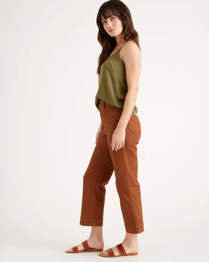 Organic Stretch Cotton Twill Wide-Leg Crop Pants