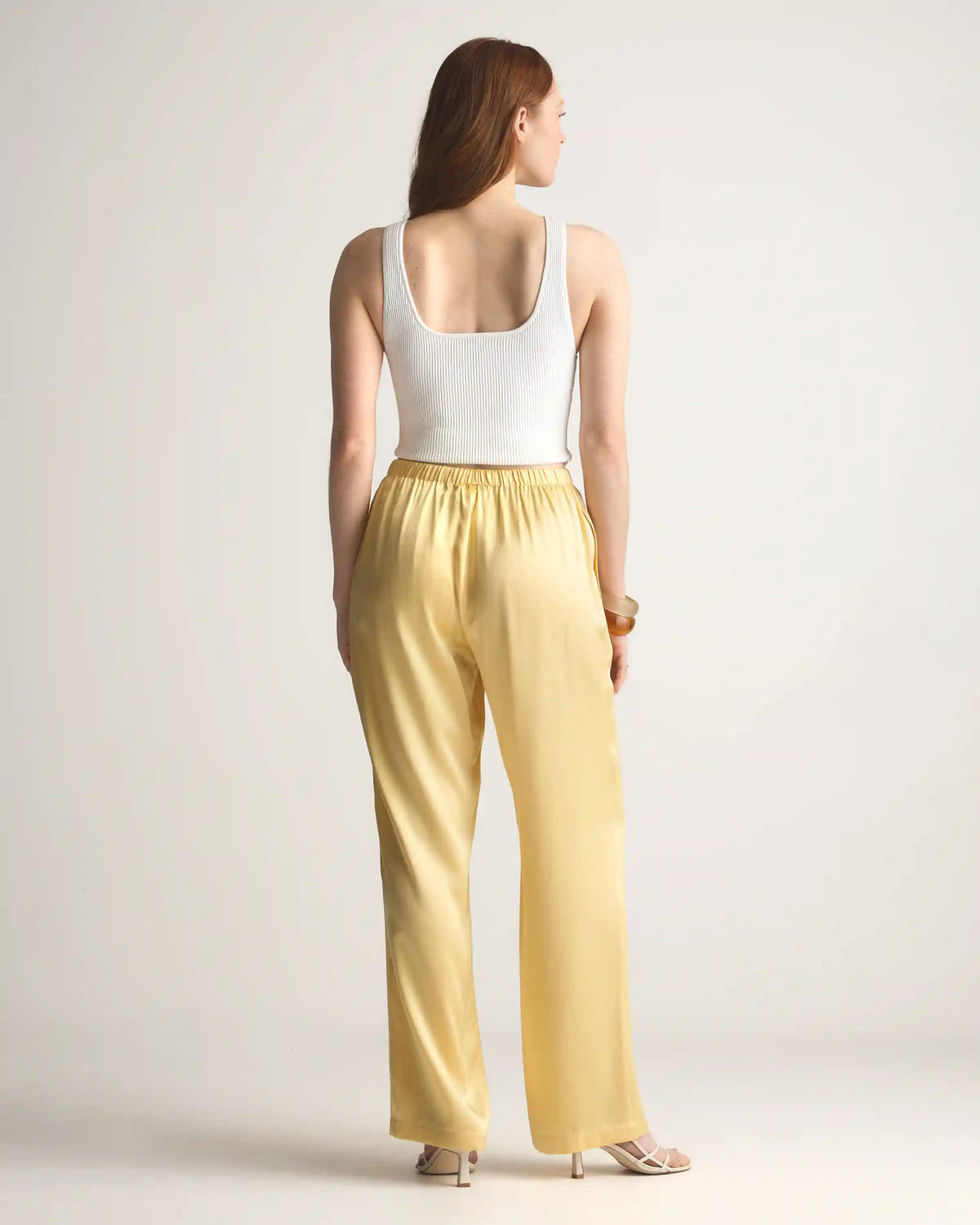 100% Washable Silk Drawstring Wide Leg Pants
