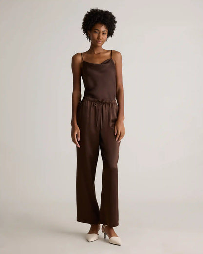 100% Washable Silk Drawstring Wide Leg Pants