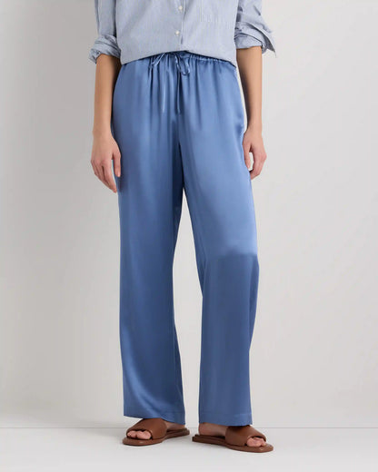 100% Washable Silk Drawstring Wide Leg Pants