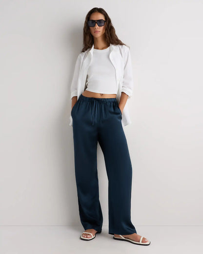 100% Washable Silk Drawstring Wide Leg Pants