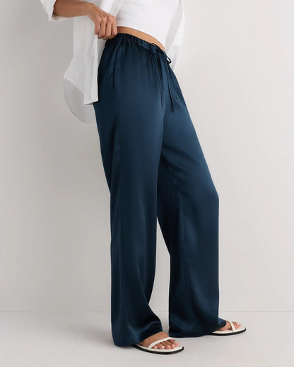 100% Washable Silk Drawstring Wide Leg Pants