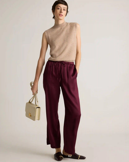 100% Washable Silk Drawstring Wide Leg Pants