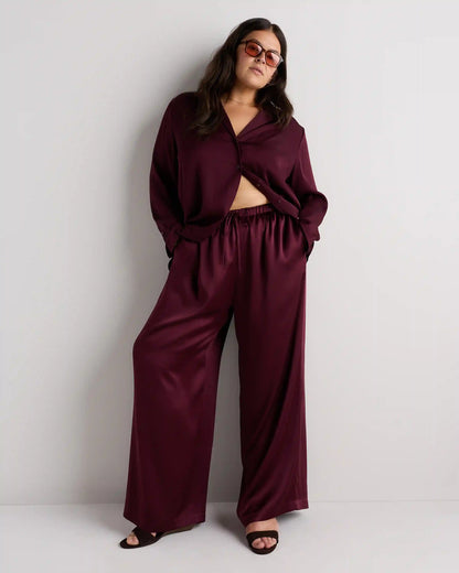 100% Washable Silk Drawstring Wide Leg Pants