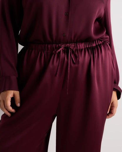 100% Washable Silk Drawstring Wide Leg Pants