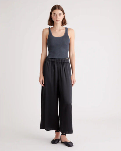 100% Washable Silk Cropped Wide Leg Pant