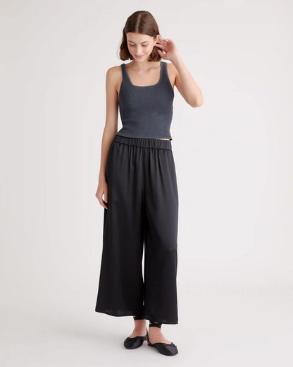 100% Washable Silk Cropped Wide Leg Pant