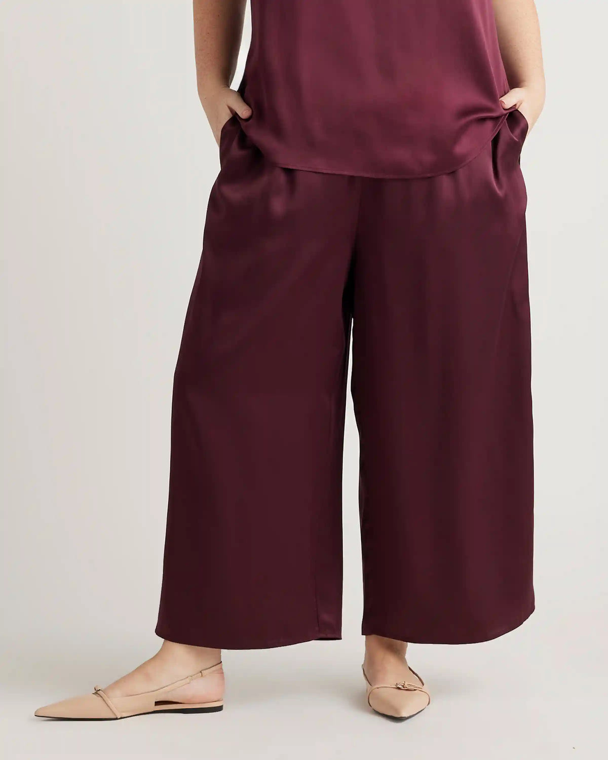 100% Washable Silk Cropped Wide Leg Pant