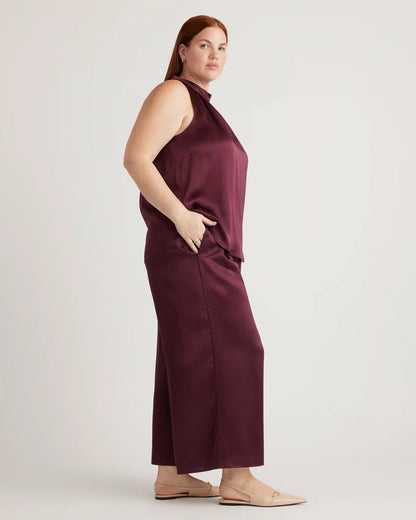 100% Washable Silk Cropped Wide Leg Pant