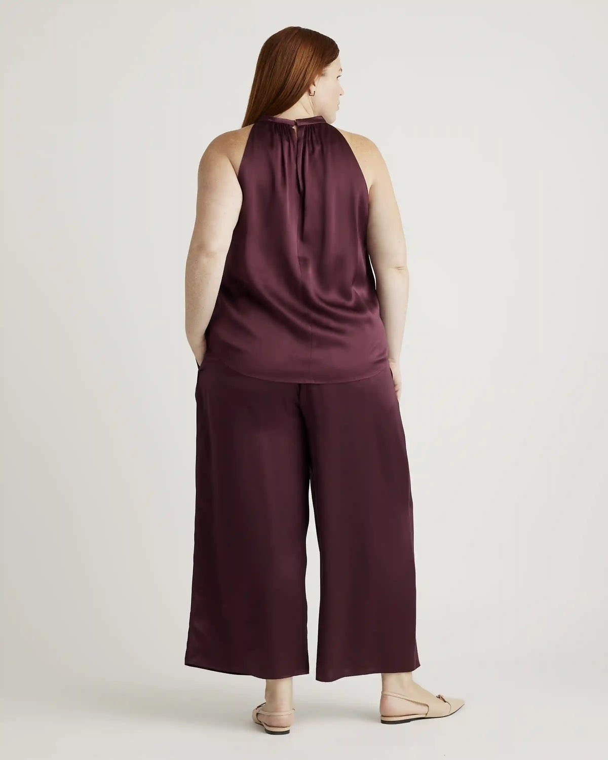 100% Washable Silk Cropped Wide Leg Pant