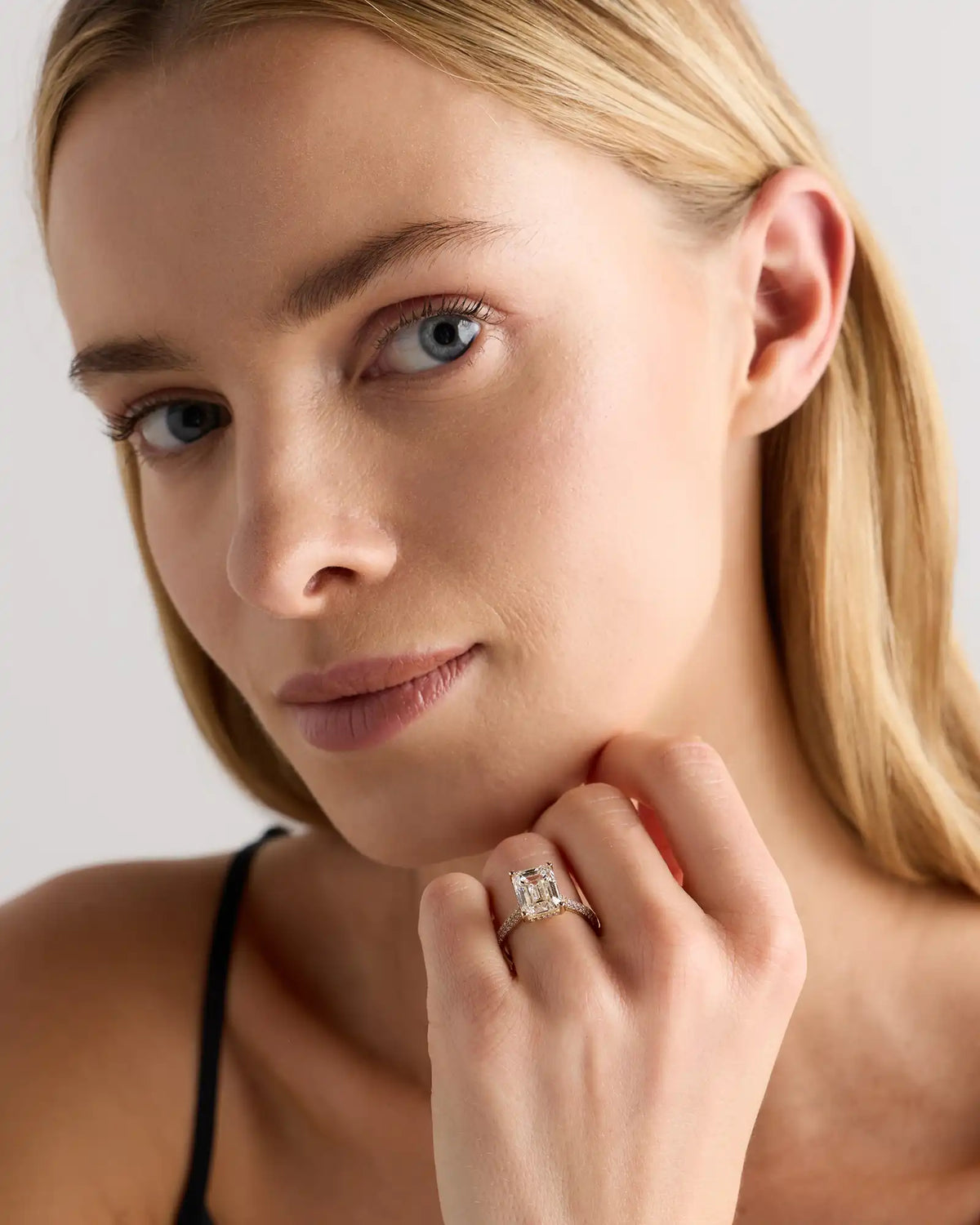 Lab Grown Diamond Emerald Pave Cathedral Engagement Ring - 5ct
