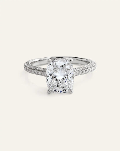 Lab Grown Diamond Elongated Cushion Pave Cathedral Engagement Ring - 3ct