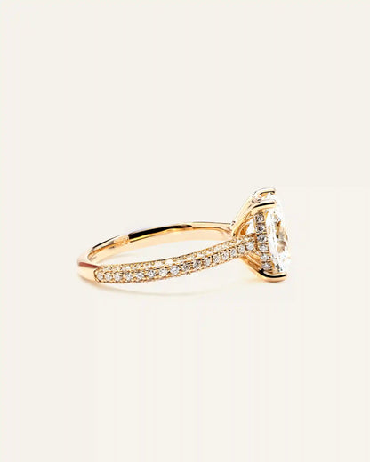 Lab Grown Diamond Elongated Cushion Pave Cathedral Engagement Ring - 3ct