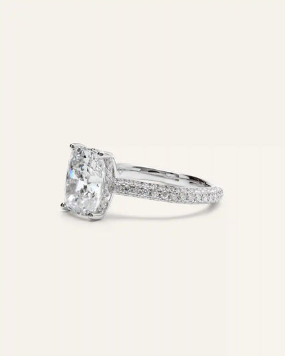 Lab Grown Diamond Elongated Cushion Pave Cathedral Engagement Ring - 3ct
