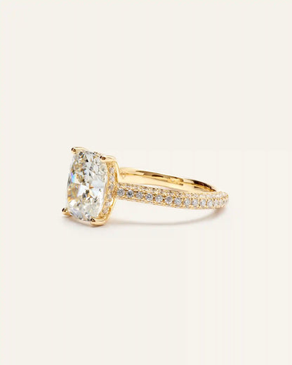 Lab Grown Diamond Elongated Cushion Pave Cathedral Engagement Ring - 3ct