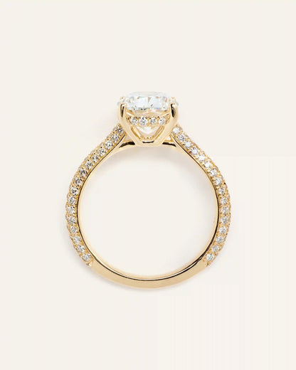 Lab Grown Diamond Elongated Cushion Pave Cathedral Engagement Ring - 3ct