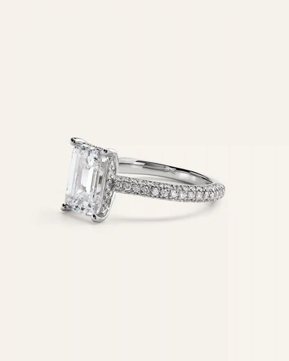 Lab Grown Diamond Emerald Pave Cathedral Engagement Ring - 3ct