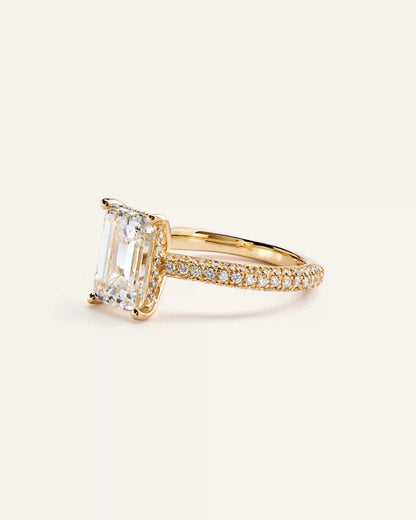 Lab Grown Diamond Emerald Pave Cathedral Engagement Ring - 3ct