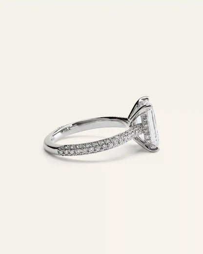 Lab Grown Diamond Emerald Pave Cathedral Engagement Ring - 3ct