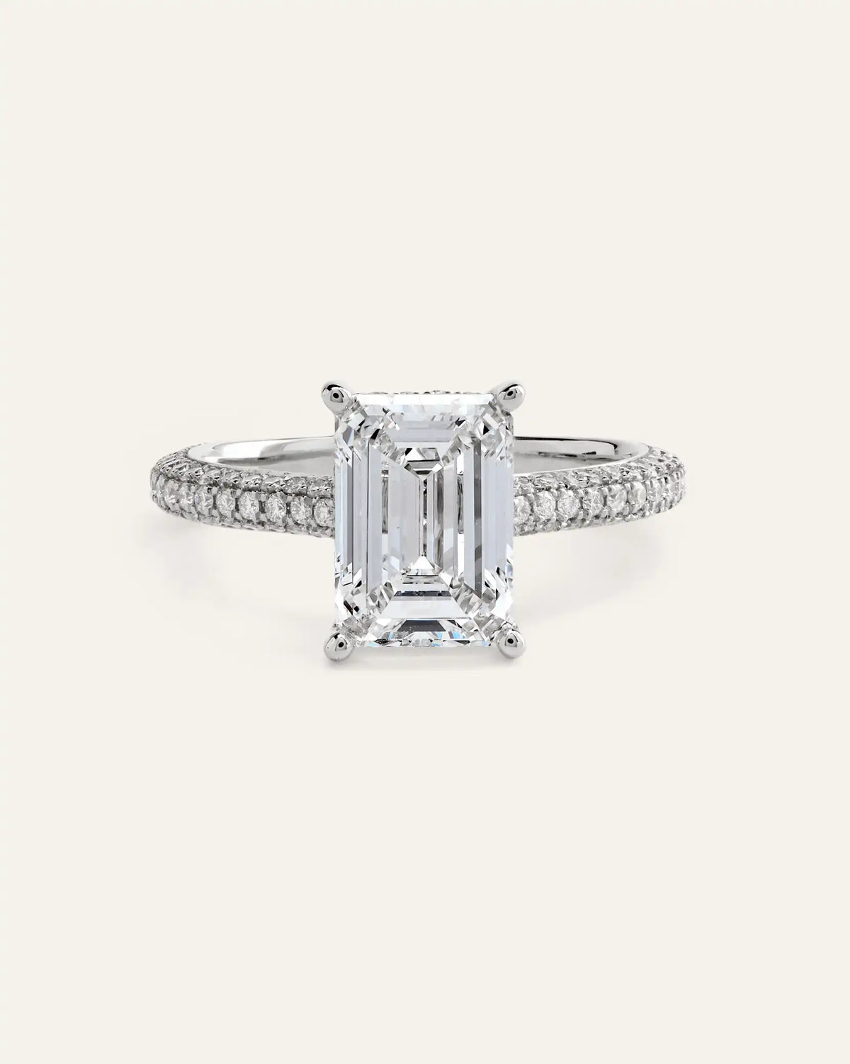 Lab Grown Diamond Emerald Pave Cathedral Engagement Ring - 3ct