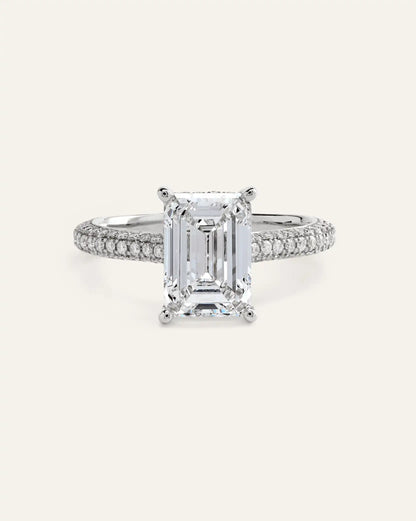 Lab Grown Diamond Emerald Pave Cathedral Engagement Ring - 3ct