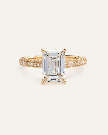 Lab Grown Diamond Emerald Pave Cathedral Engagement Ring - 3ct