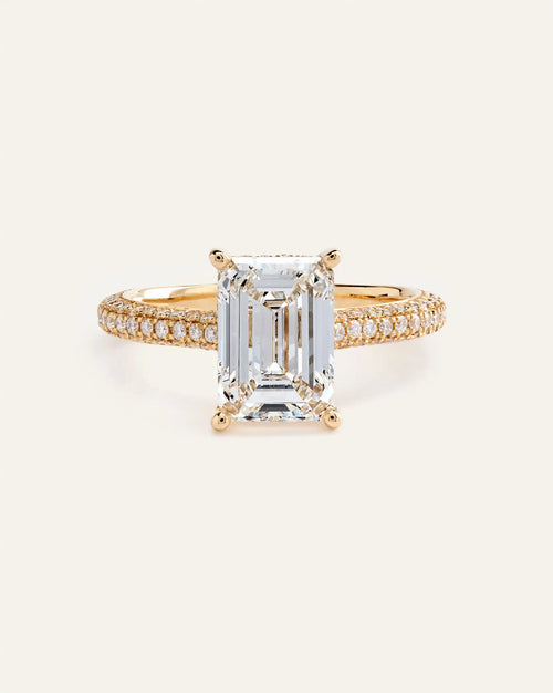 Lab Grown Diamond Emerald Pave Cathedral Engagement Ring - 3ct
