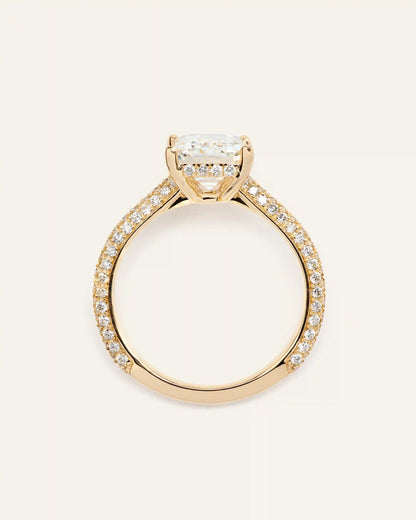 Lab Grown Diamond Emerald Pave Cathedral Engagement Ring - 3ct