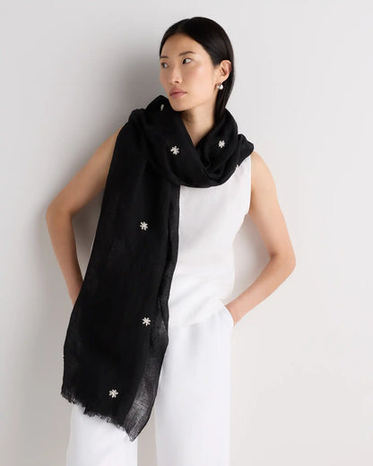 100% European Linen Embroidered Scarf