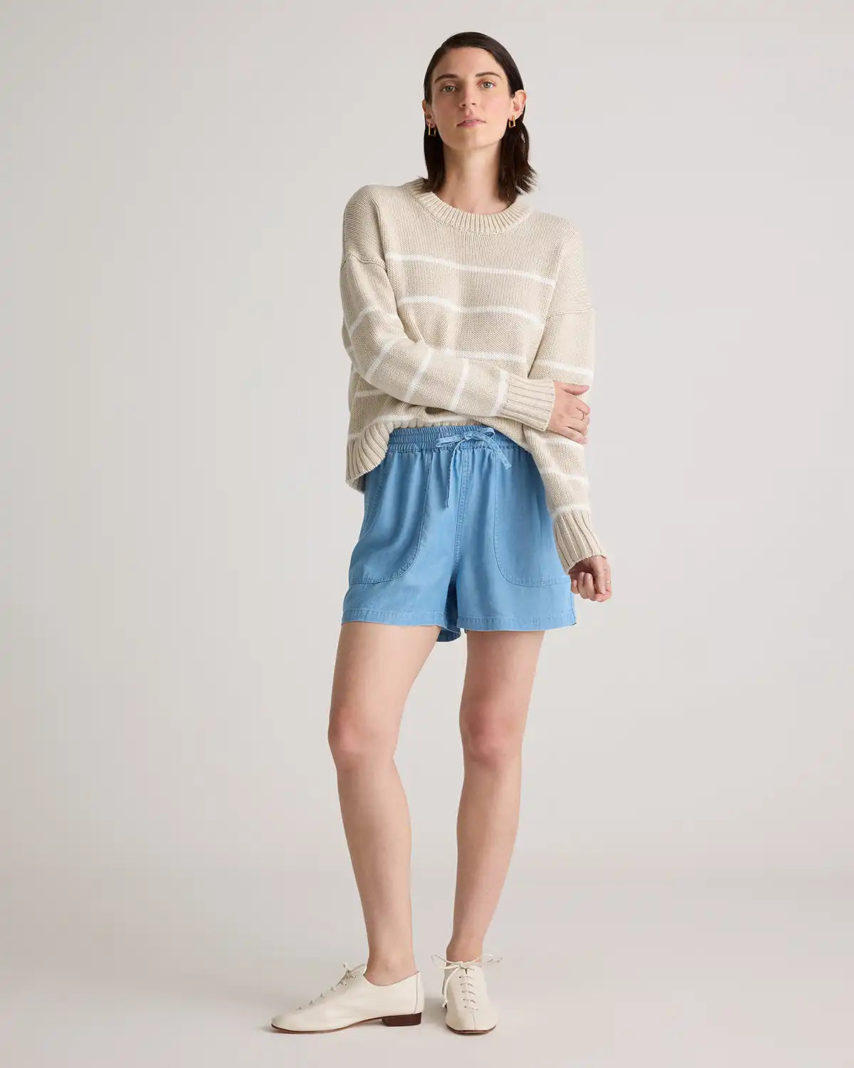 Pull-On Tencel Chambray Shorts
