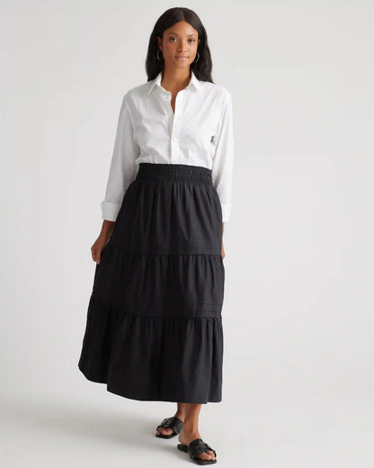 100% Organic Cotton Poplin Tiered Maxi Skirt