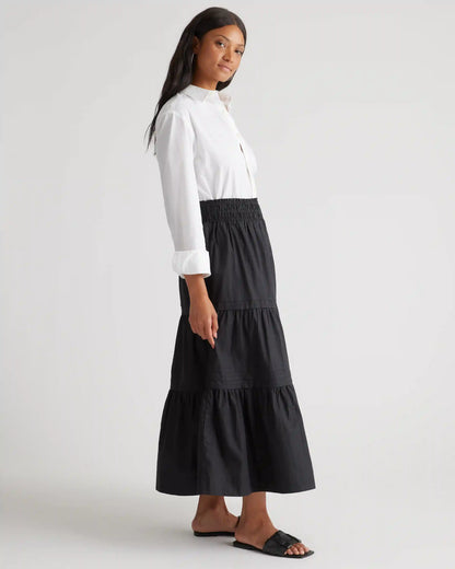 100% Organic Cotton Poplin Tiered Maxi Skirt