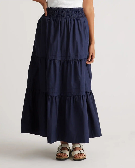 100% Organic Cotton Poplin Tiered Maxi Skirt