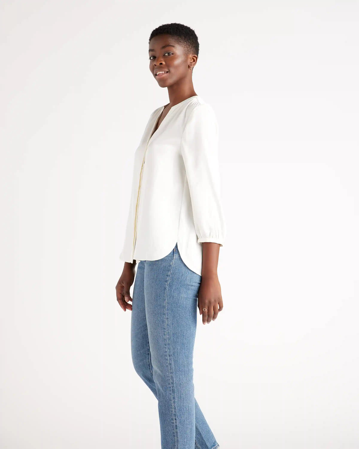 Washable Stretch Silk Pleat Back Blouse