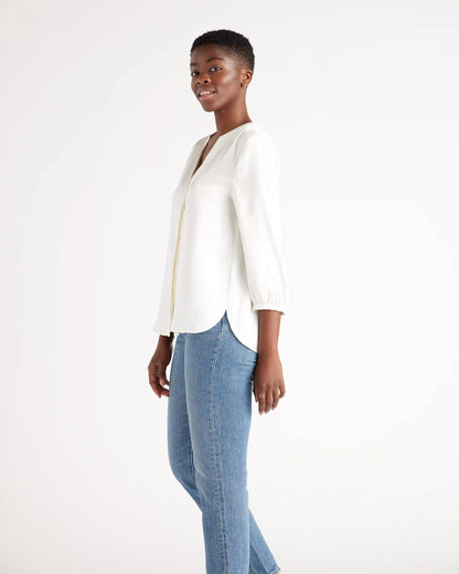 Washable Stretch Silk Pleat Back Blouse