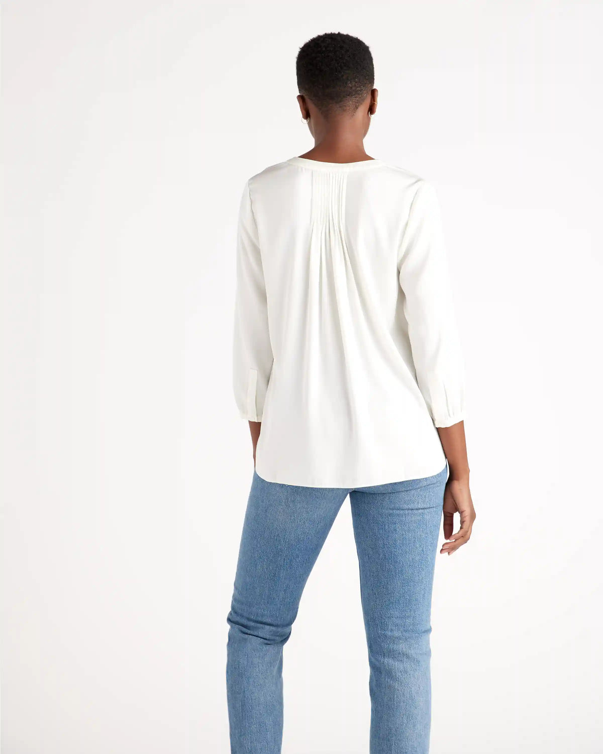 Washable Stretch Silk Pleat Back Blouse