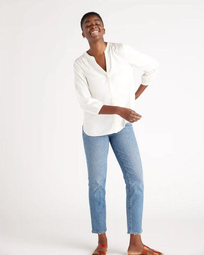 Washable Stretch Silk Pleat Back Blouse