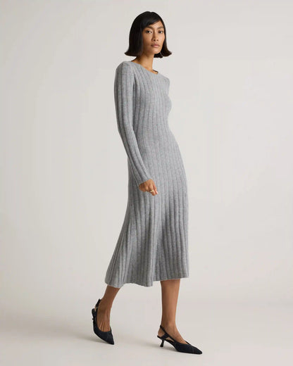 Mongolian Cashmere Wide-Rib Midi Dress