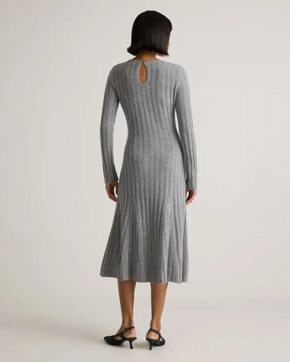 Mongolian Cashmere Wide-Rib Midi Dress