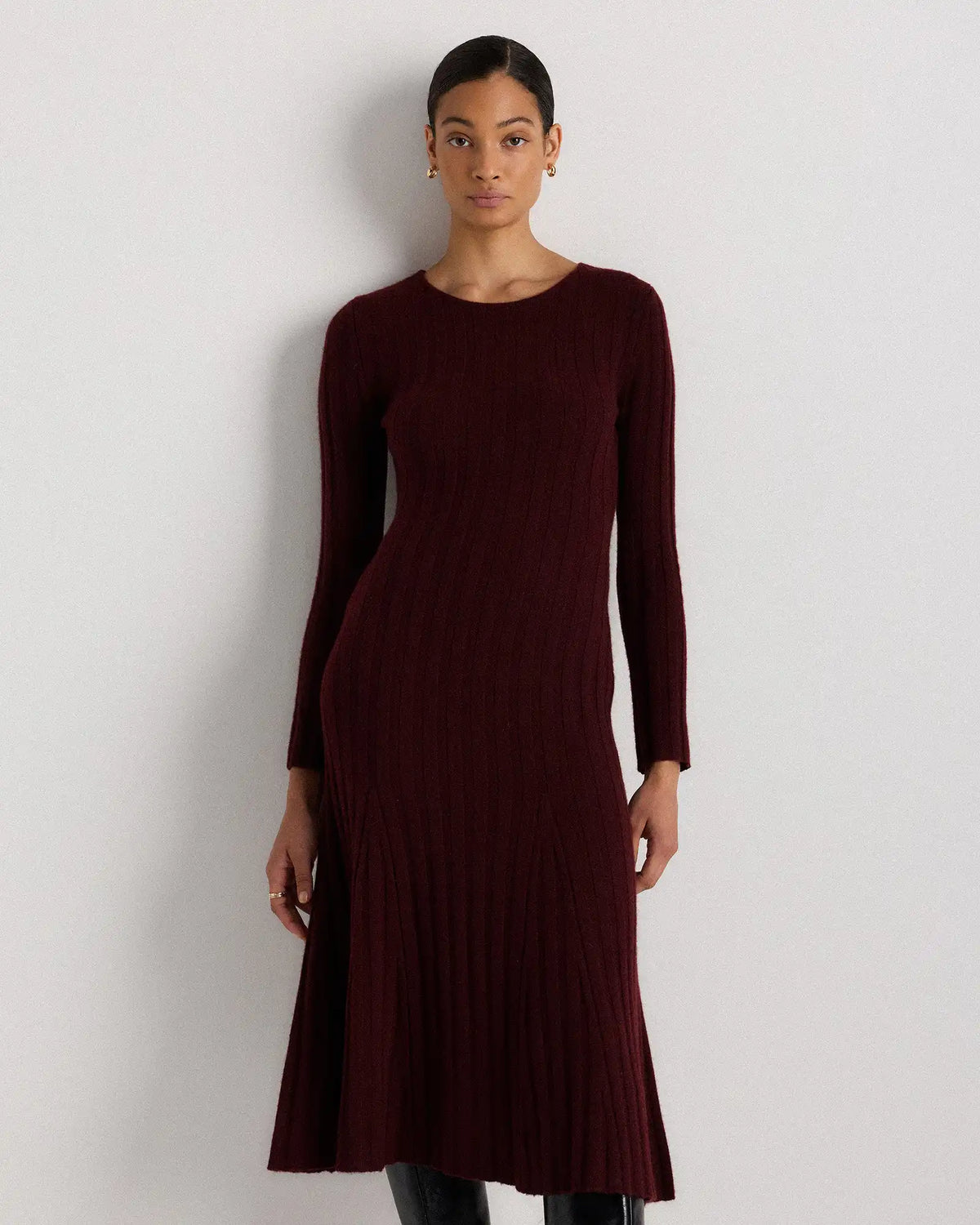 Mongolian Cashmere Wide-Rib Midi Dress