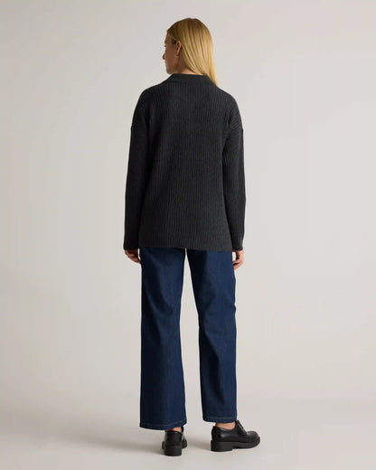 Mongolian Cashmere Wide-Rib Oversized Collared Cardigan