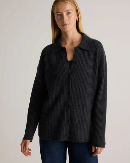 Mongolian Cashmere Wide-Rib Oversized Collared Cardigan