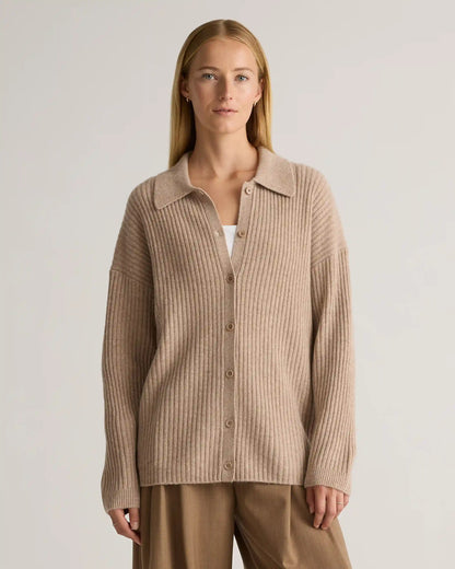Mongolian Cashmere Wide-Rib Oversized Collared Cardigan