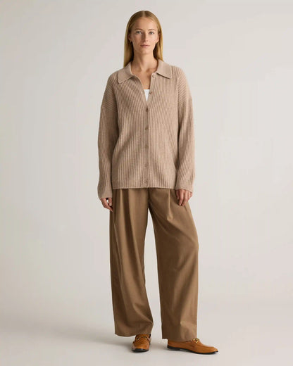 Mongolian Cashmere Wide-Rib Oversized Collared Cardigan