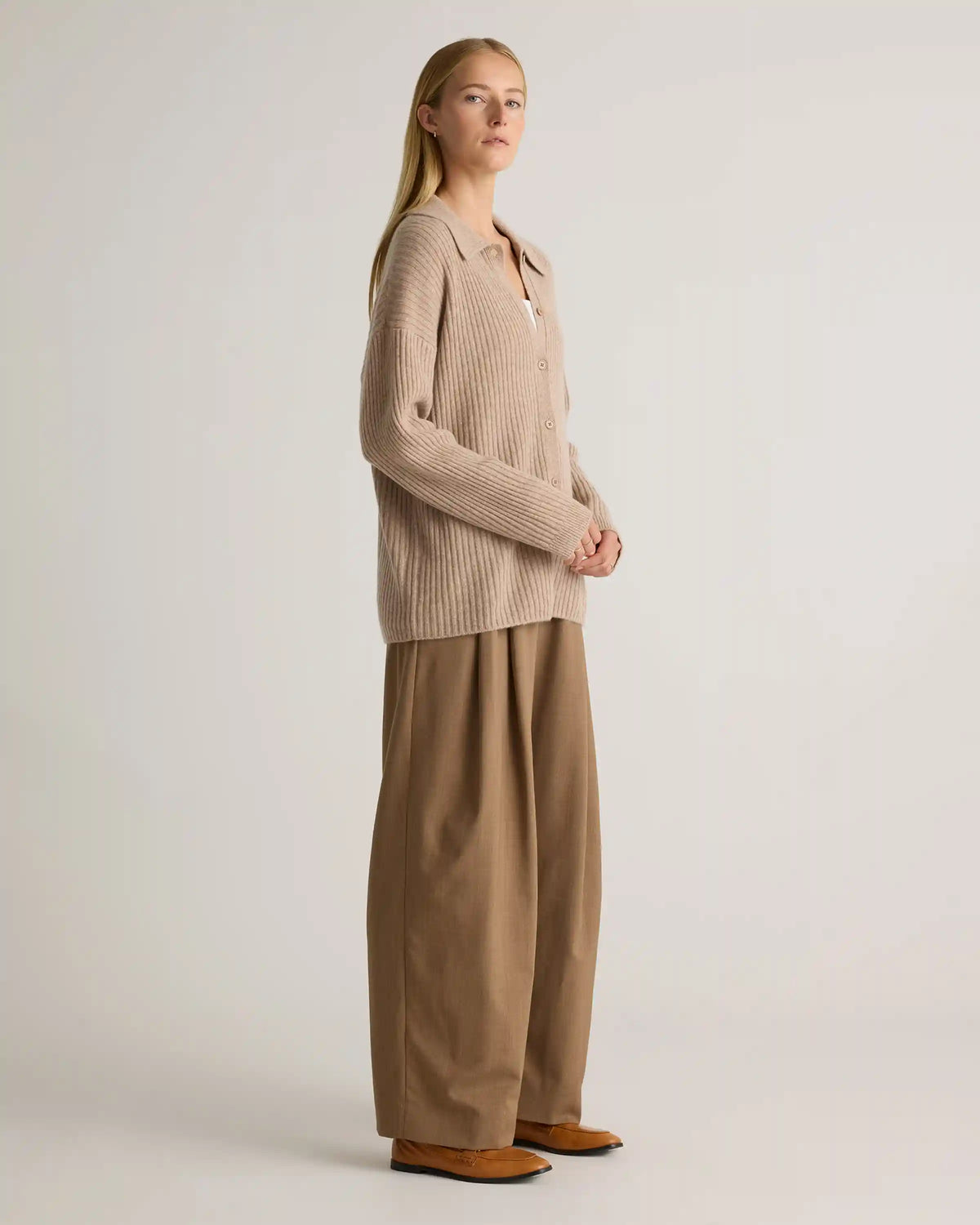 Mongolian Cashmere Wide-Rib Oversized Collared Cardigan