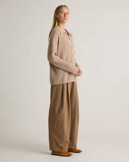 Mongolian Cashmere Wide-Rib Oversized Collared Cardigan