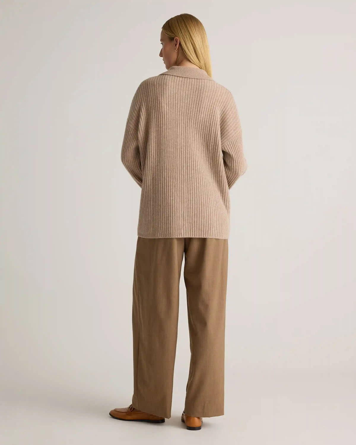Mongolian Cashmere Wide-Rib Oversized Collared Cardigan