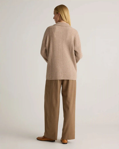 Mongolian Cashmere Wide-Rib Oversized Collared Cardigan
